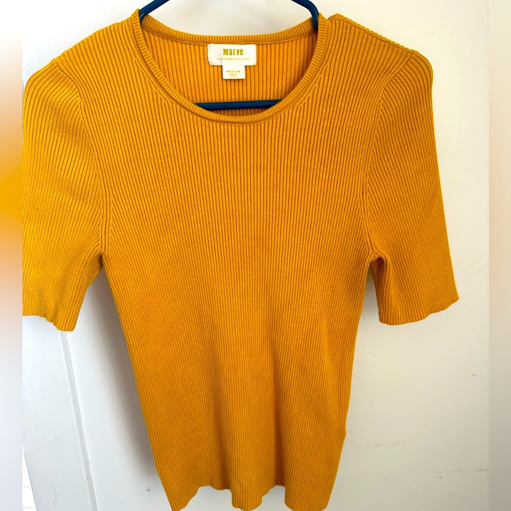 Anthropologie Gold Ribbed Fitted Tee -Maeve